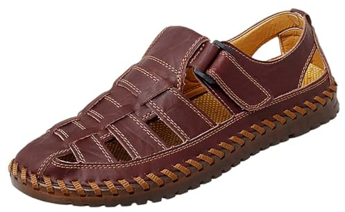 Sandali da uomo estivi in pelle per la spiaggia, con punta chiusa, per piedi nudi, da viaggio, per le vacanze, da tempo libero, scarpe estive leggere, antiscivolo, da esterno, slip-on, comode, da