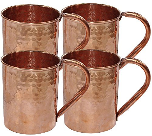 Stylla London - Juego de 4 Tazas de Cobre 100% Moscow Mule (100% Cobre Puro, Taza de Cobre Martillado, Ideal para Cualquier Bebida refrigerada, Mujeres y Hombres.