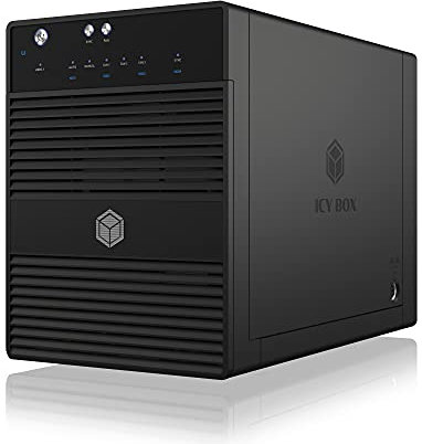ICY BOX Externes 4-Fach USB-C Gehäuse für 2,5 Zoll & 3,5 Zoll SSD und Festplatten, USB 3.1 (Type-C, Gen 2), JBOD, Lüfter, SATA, Aluminium, IB-3740-C31