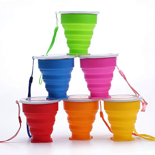 XSEXO Tasse De Voyage Pliable, Lot De 6 Tasses En Silicone Pliables Avec Couvercle, Gobelets Extensibles, Tasses réutilisables pour Le Camping (6Pcs)