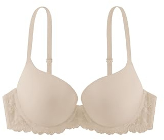 Dorina Sujetador Claire Demi para Mujer – Súper Push-Up, con Aros, Copas Moldeadas, Tejido Micro Suave y Encaje Sensual, Color Piel