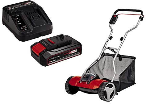Einhell Cortacésped a batería - GE-HM 18/38 Li Solo PXC, Iones de Li tio, husillo de cortacésped montado sobre cojinetes de bolas con 5 cuchillas, incluye 1 batería de 2.5Ah y cargador individual