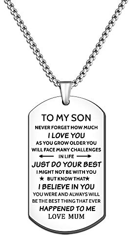 HULALA Inspirational To My Son Dog Tag Necklace From Mum For Birthday Christmas Graduation Men Jewellery Gifts Engraved Never Forget How Much I Love You