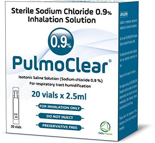 PULMOCLEAR Sterile isotonische 0,9 % Natriumchlorid – NaCl-Inhalationslösung für Atemwegsbefeuchtung – 20 x 2,5 ml Einzeldosis-Fläschchen, pharmazeutische Qualität