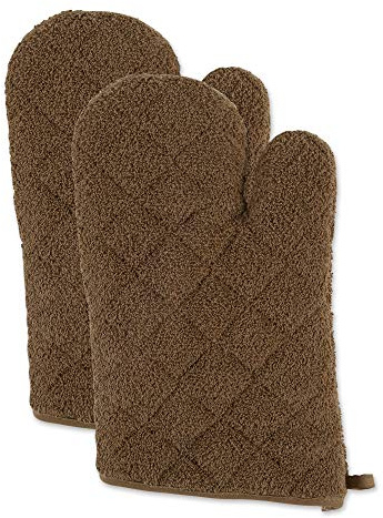DII Basic Terry Collection 100% Cotton Quilted, Oven Mitt, Brown, 2 Piece