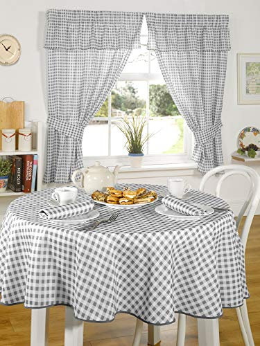 Molly - Gingham Pencil Pleat Curtains With Pelmet Header in Charcoal - Width 46 x Drop 54 (116 x 137cm)