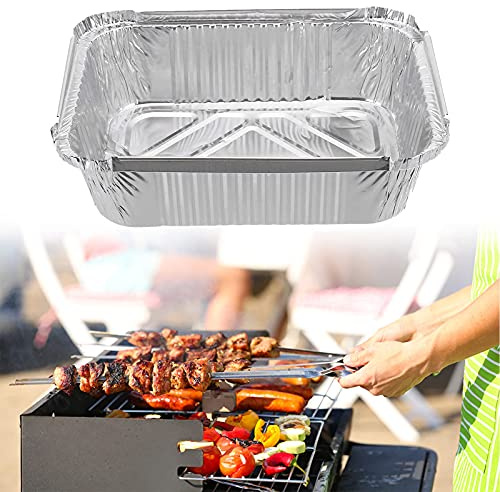 hifrom Aluminium grillskålar aluminiumskål med 30 stycken, engångsbakform aluminium droppskålar engångsskålar rektangulär grillskål perfekt för rostning, matlagning, bakning (130 x 100 x 40 mm utan