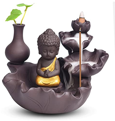 Golden Buddha vattenfall återflöde rökelsebrännare vattenfall rökelsehållare, rökelsehållare Golden Buddha rökelsebrännare keramisk rökelsebrännare för familjekontor sovrum prydnad