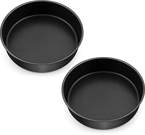 Joyfair Juego de 2 moldes para hornear de 20 cm, antiadherentes, redondos, 5 cm de profundidad, molde para tartas de cumpleaños/boda/Navidad, núcleo de acero inoxidable y diseño de una pieza,