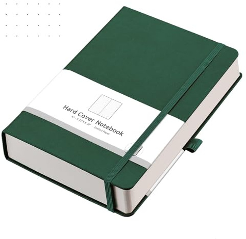 AHGXG Dotted Journal - 320 Numbered Pages Dot Grid Notebook A5 Thick Journal, 100gsm Thick Dotted Paper, Leather Hardcover,Inner Pocket, 5.75'' × 8.38'', Dark Green