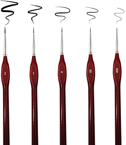 Pennelli per dipingere dettagli fini, pennello sottile Pennelli per pittura acrilica per artisti in miniatura Set per acquerello, pittura a olio, pittura artistica, nail art (5 pezzi-rosso)