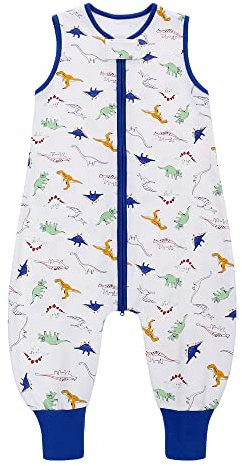 LAT LEE AND TOWN Baby Schlafsack Sommer mit Füßen 0.5TOG 100% Baumwolle Ärmelloser Sommerschlafsack mit Beinen für Kinder Mädchen und Jungen (Dinosaurier, L)