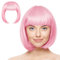 AOMIG Peluca Rosa, pcs Recta Corta Peluca de Anime Cosplay con Gafas y Redecilla Pelo, Pelucas Corto Bob con Flequillo de Sintética, Pelucas de Color Neón para Halloween Carnaval de Mujer y Niñas