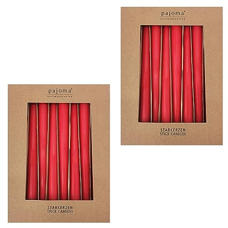 Stavljus set om 12 | röd | Höjd 25 cm ø 2,2 cm | brinntid 7 timmar – premiumkvalitet | enfärgade spetsljus | pajoma