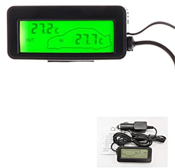 SAKEIOU Mini Digital Auto LCD Display Innen Außenthermometer 12V Fahrzeuge 1,5 m Kabel Sensor Auto Innen Außenthermometer Grün