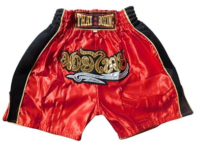Generisch Rot Schwarz Größe S Sportliche Junior Short für Muay Thai Boxen - Ideale Kickboxen Hose für Jungen und Mädchen (Kinder)- Perfekt für Gym, Sport und Fitness