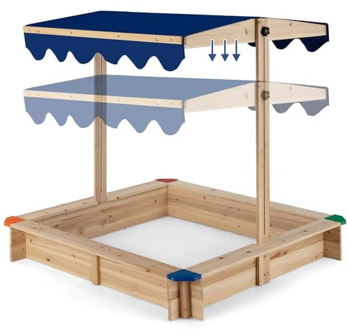 COSTWAY Arenero Infantil de Madera con Techo Inclinable Ajustable, Caja de Arena para Niños, Estación de Juegos de Arena con Diseño Sin Fondo, Esquinas Protectoras, para Patio, Césped, Jardín, Playa