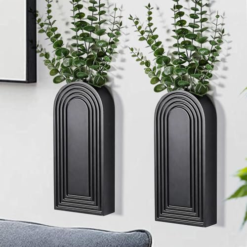 Dnnnii 2 Pack Modern Wall Wood Vase-Entryway Decor, Wood Wall Art, Hallway Decor-Modern Farmhouse & Boho Bathroom Wall Decor-Perfect for Dining Room, Living Room, or Any Narrow Wall Space（Black）