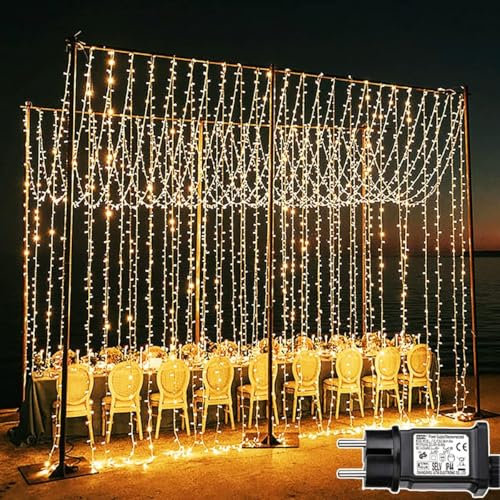 Joycome Lichtervorhang Aussen 3m x 3m 300 LED Lichterketten Vorhang mit Stecker, 8 Modi Wasserdicht Lichterkette Fenster für Zimmer Balkon Party Zelt Hochzeit Außen Innen Weihnachtsdeko (Warmweiß)