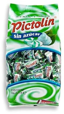iChuches | Pictolín - Caramelos con Nata | Sin Azúcar - Sin Gluten | Bolsa 800gr | Diferentes sabores | Ideal para fiestas, regalo cortesía, piñatas, cumpleaños, etc. (Menta/Nata)