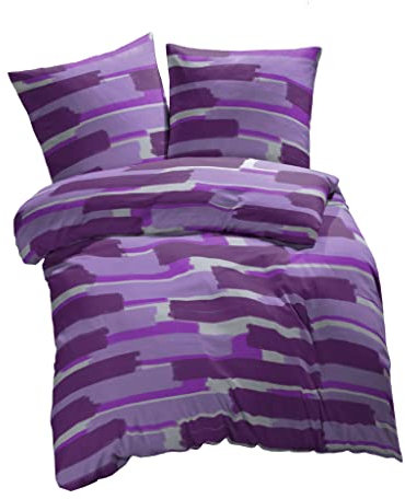 etérea Microfaser Bettwäsche 135x200 2er Set - Ganzjahres Bettbezug - Patchy Flecken Set mit Kissen 135x200cm + 80x80 cm Kissen - Lila