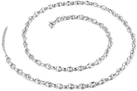 Bishilin Kette Edelstahl Herren 64CM, Halskette ohne Anhänger 5MM Bohnenkette Partnerkette Hip Hop Ketten Männer Personalisiert Silber