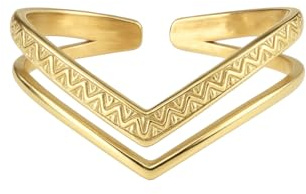 Positiva Jewelry Verstellbarer V-Ring für Damen – 18K vergoldeter Edelstahl, Doppelring mit Gravurstruktur, Minimalistisches Design, Wasserbeständig & Hautfreundlich, inkl. Geschenkbox