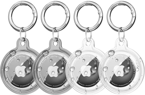 Oumida 4-pack fodral för Apple AirTag hänge, Airtags helkropp vattentätt skyddsfodral med nyckelring, AirTag silikonfodral, skydd reptåligt förlustsäkert stötsäkert