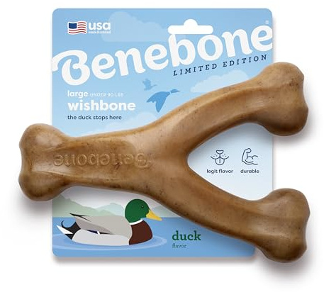 Benebone Wishbone Durable Dog Chew Toy for Aggressive Chewers, Duck, Made in USA, Large