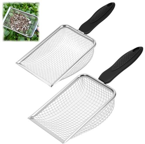 2 Pieces Gardening Soil Sifter, 3.8/5mm Premium Quality Garden Riddle Mesh Sieves, Garden Soil Sieve with Handle, Compost Riddle for Sieving Top Soil, Stones, Coarse Sand