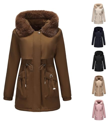 Générique Manteau Femme Hiver Chaud Parka Longue Blouson À Capuche en Fausse Fourrure Trenche Grande Taille Duvet en Coton