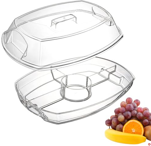 Bandeja para Servir fría - Bandejas para Servir Hielo para Fiestas | Fuente para Hielo con Tapa y 4 Compartimentos | de Almacenamiento de Alimentos para refrigerador | Plato de Verduras reutiliza