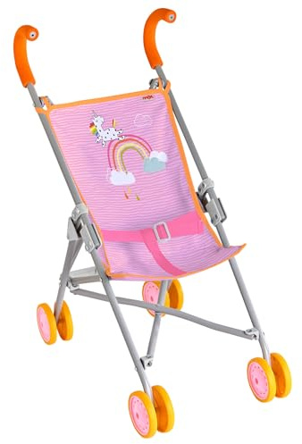 HABA Poussette Poupée Arc-en-Ciel – Pliable avec poignées rembourrées et Doubles Roues – pour poupées jusqu'à 45 cm – Dès 2 & 3 Ans – 2013338001