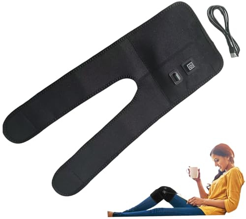 Genouillère chauffante alimentée par USB avec une poche en filet intégrée, coussin de compression multifonctionnel avec 3 niveaux de chaleur pour les douleurs aux jambes, aux bras, mollets et au