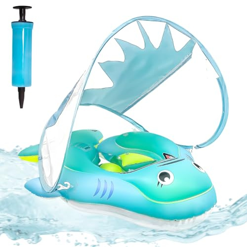 XIMEY Salvagente Neonato con Parasole, Baby Float Gonfiabile per Neonati 3-72 Mesi, Galleggiante Piscina con Cinture di Sicurezza & Camere d’Aria, Protezione UV per Mare e Piscina (H, S)