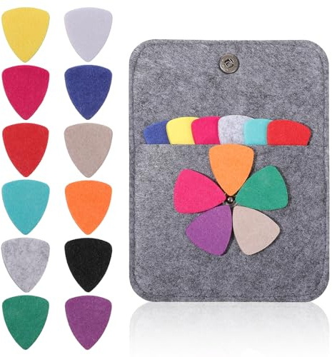Lot de 24 médiators colorés en feutre pour ukulélé, médiators en forme de cœur avec poche, pour guitares électriques, acoustiques et ukulélé