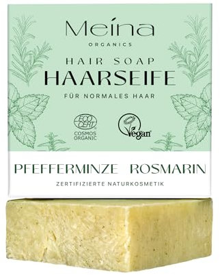 Meina Bio Haarseife für Haarwachstum mit Brennnessel, Rosmarin und Pfefferminze, Organic Zertifiziert, Vegan, Handgemacht, Plastikfrei, Ohne Palmöl, Wie ein festes Shampoo, 80g