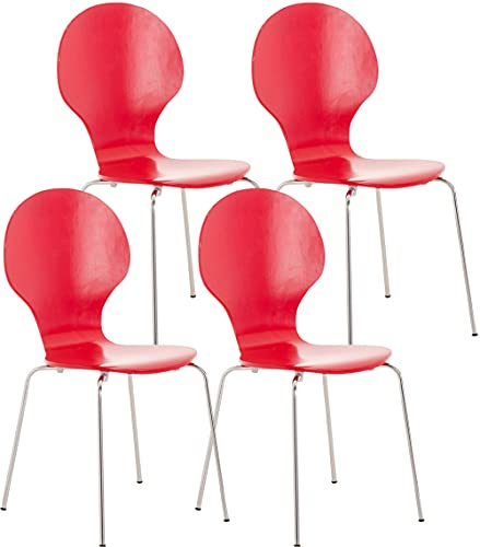 CLP Set 4X Sillas de Visita Diego Apilable I Juego de 4X Silla de Comedor con Asiento de Madera I 4X Silla de Cocina con Base de Metal I Color:, Color:Rojo