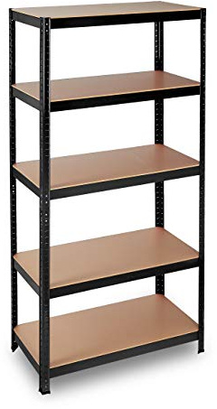 2 st. förvaringshyllor, bärlast 875 kg, 5 hyllplan, hyllsystem, garage, verkstad, stål & MDF, 180 x 90 x 45 cm, svart
