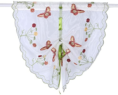 HERCHR Tenda Stile Shabby Chic Pannelli con Tasca, Tende di Sollevamento in Tulle con Ricamo Girasole per Soggiorno Camera Balcone Finestra e Interni, 100 cm×80 cm