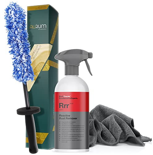 detailmate Felgenreinigungsset: Koch Chemie Reactive Rust Remover 500ml + Aurum ultraFlat Microfaser Felgenbürste Mikrofasertuch 320GSM