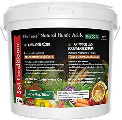 Bodenverbesserer NATÜRLICHE HUMINSÄUREN FÜR DEN BIOLOGISCHEN LANDBAU, Bodenaktivator, organischer Dünger, Eimerset 2 Stück x 3 kg in einer Box.