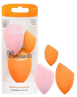 Real Techniques Ultimate Makeup Sponge Trio, Makeup Blending Sponges, For Liquid, Cream, & Powder Products, Powder & Foundation Sponges, Mini Makeup Sponge, Latex-Free Foam, Travel-Friendly, 3 Count