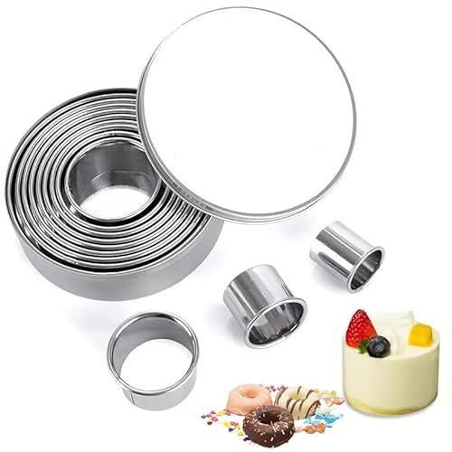 12 mini cuchillos para galletas estriados redondos, cuchillo para mousse de fondant, anillo para cuchillos/galletas redondo de acero inoxidable, cuchillo para bollo/rosquilla/pastel hornear DIY