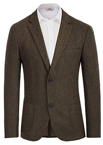 PJ PAUL JONES Harris Tweed British Blazer Men's 2 Buttons Vintage Suit Jacket Business Jacket, A-dark brown, M