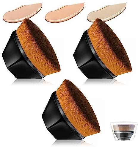 3 stycken Magic Foundation Brush, platt foundationborste oval sminkborste Kabuki platt topp puder ansikte penslar grov design med låda (svart)