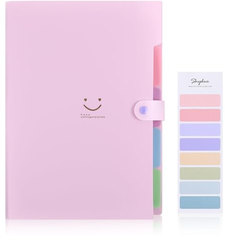 SKYDUE Expanding File Folder with 5 Pockets, Cute Accordion File Organizer, Letter Size Filing Folder, Portable Paper Receipt Organizer, School Office Supplies Purple