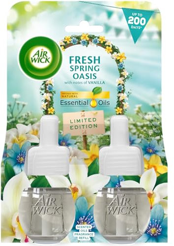 Air Wick Plug in Diffuser Twin Refill, Fresh Spring Oasis, Pack 2 x 19ml, Long Lasting Fragrance, Lasts up to 200 Days, Plug in Air freshener