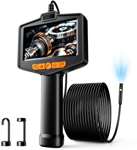 FINIBO Endoskopkamera mit Licht 5m, Dual Lens Endoskop mit 4.3-Zoll-IPS- Bildschirm, 8mm IP67 wasserdichte Inspektionskamera, 1080P HD Rohrkamera, Kanalkamera, 2600mAh Batterie