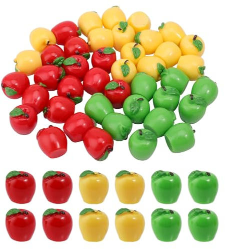CHGCRAFT 60Pcs 3Colors Mini Artificial Resin Apples Realistic Imitation Fruit Lifelike Apples Plastic Fruit Apples for Christmas Home Kitchen Display Decor, 0.5x0.5inch